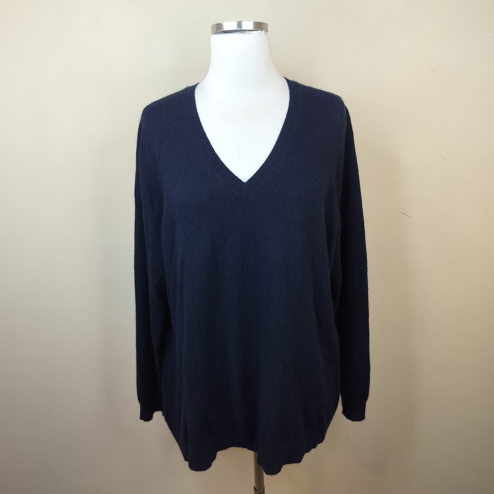 Apt. 9 Cashmere Sweater XL Women V-Neck Classic Minimalist Navy Vintage Japan